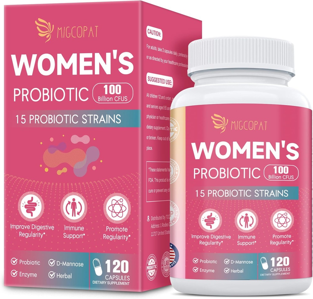 Probiotics for Women, 100억 CFU Womens Probiotic with Prebiotics, Digestive Enzymes, D-Mannose & Cranberry Extract for Immune Support, Vaginal & Urinary Health, 소화 균형 - 120 캡슐