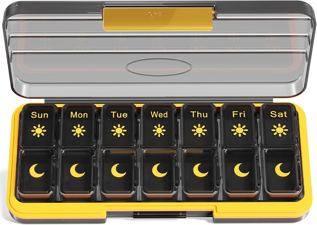 Zoksi Am Pm Pill 주최자 7 일, Weekly Pill Box 2 Times Day, 별도의 Compartment가있는 약 알약 주최자, 비타민, 생선 기름, 약 (검정)을위한 여행 알약 케이스 디스펜서 휴대용