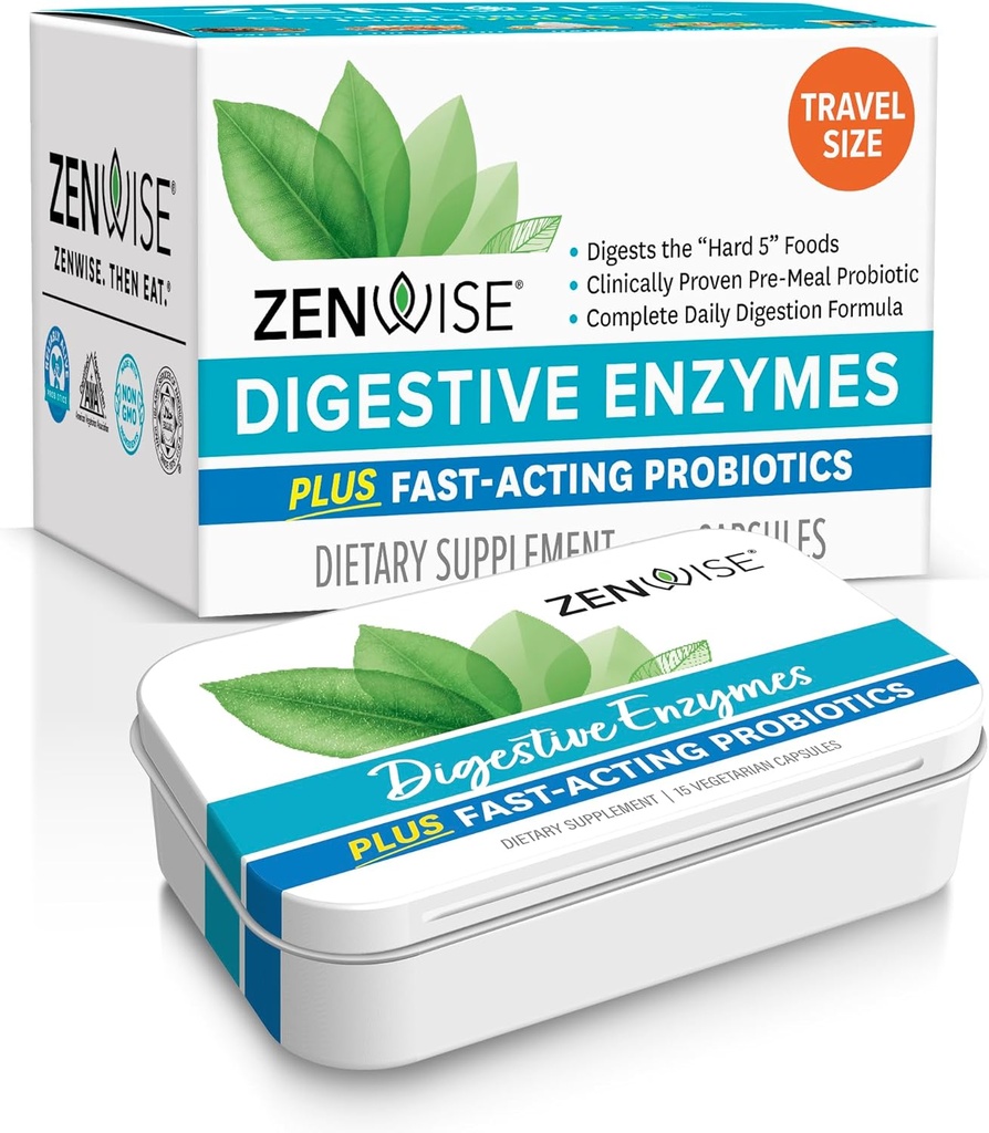 Zenwise Health Digestive Enzymes and Bromelain for Gut Health - 여성 및 남성을위한 Probiotics와 Probiotics를 가진 Probiotic 멀티 효소 Digestion -15 CT
