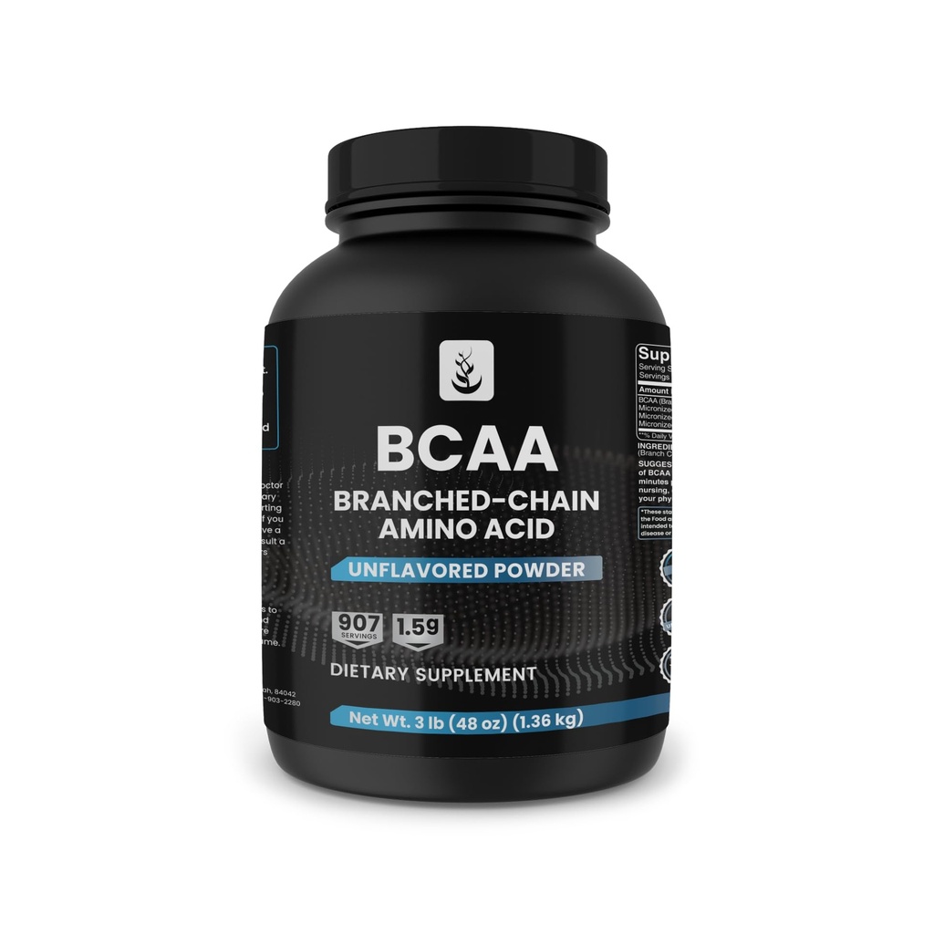 PURE ORIGINAL INGREDIENTS 2 : 1 BCAA 분말, 3 파운드, 분지 체인 아미노산, 불화, 907 서빙, 항상 순수, 첨가제 또는 필러 없음