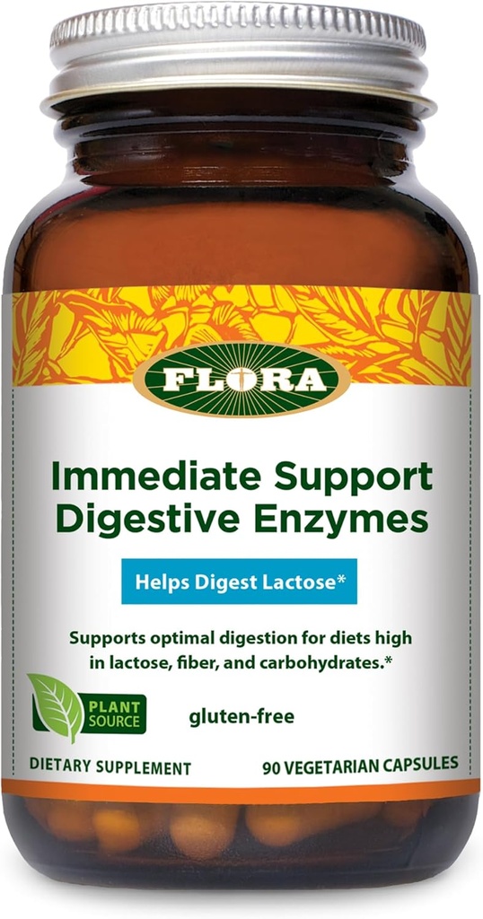 Udo의 선택 Flora - 즉각적인 지원 소화 효소 - Lactose Digestion, Bloating, Heartburn & Gas 지원 - 7 효소 포함 - 글루텐 - 무료 90 채식 캡슐