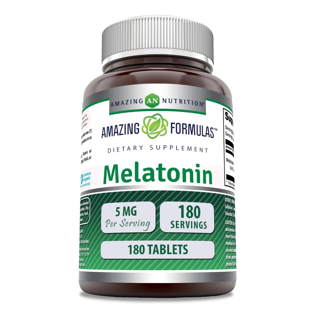 Amazing Formulas Melatonin Supplement | 불확실한 | 5 Mg | 180 정제 | Non-GMO | 글루텐 프리 | 미국