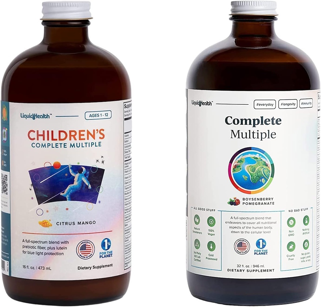 LIQUIDHEALTH 성인은 다수 & 아이들의 가족을 위한 다수 매일 액체 Multivitamin 뭉치를 완료합니다 - 지원 전반적인 건강, 부스트 면역 체계 - 미국, 전체적인 음식, Vegan, 비 GMO에서 만드는