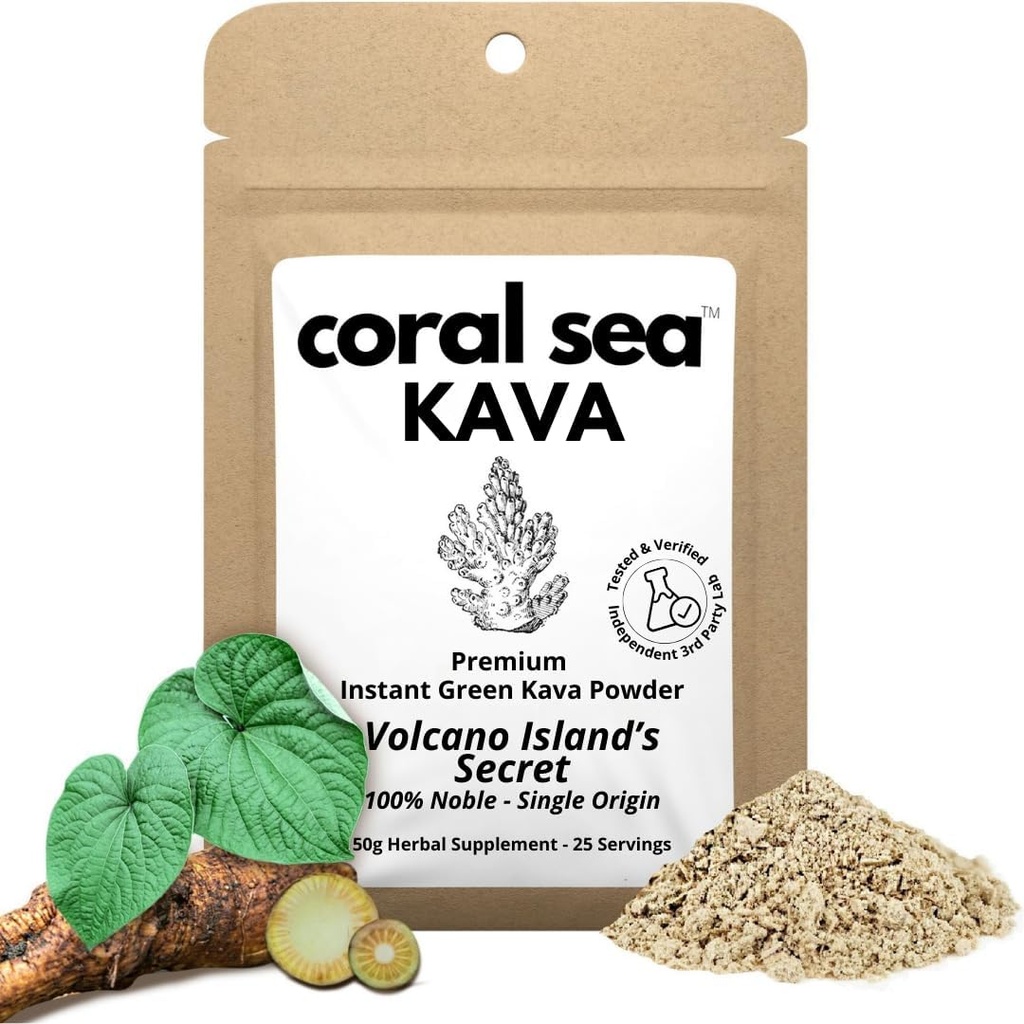 Instant Kava Kava 음료 차 분말 바누아투 Noble Kava 뿌리 - Nootropic 음료 혼합 빠른 포켓 크기 Caffeine 무료 정통 향 - Volcano 섬의 비밀 25 서빙