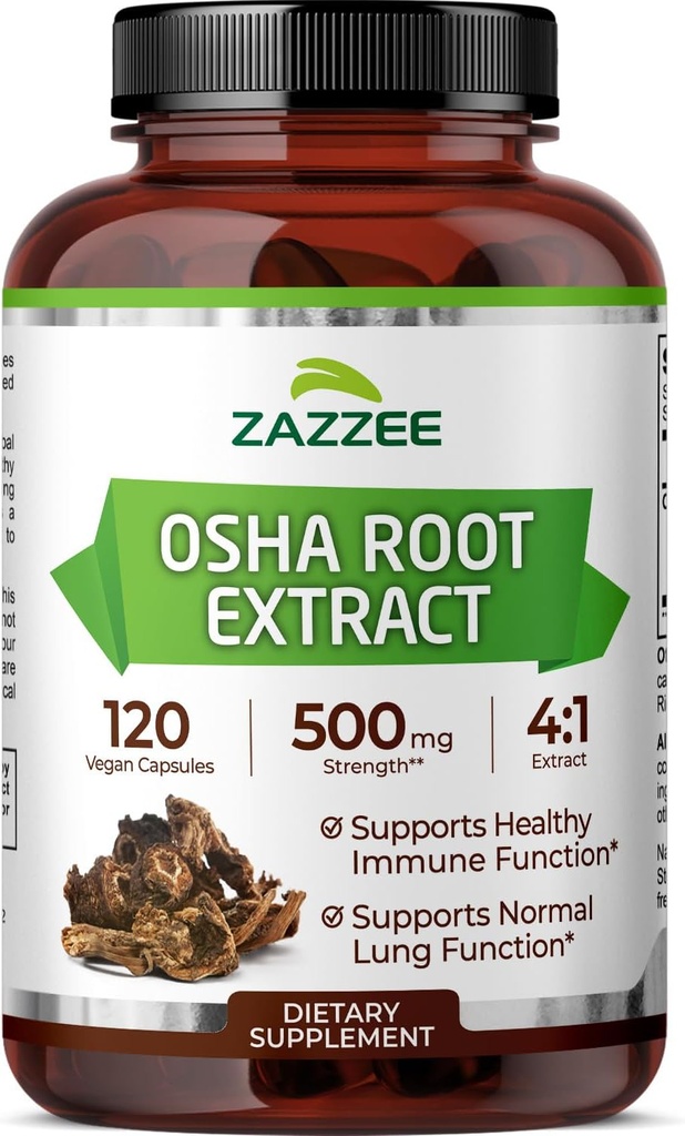 Zazzee OSHA 뿌리 4:1 추출물, 500 mg 힘, 120 Vegan 캡슐, 4 달 공급, 집중되고 표준화된 4X 추출물, 100% 채식주의자, Ligusticum porteri, 모든 자연 및 비 GMO