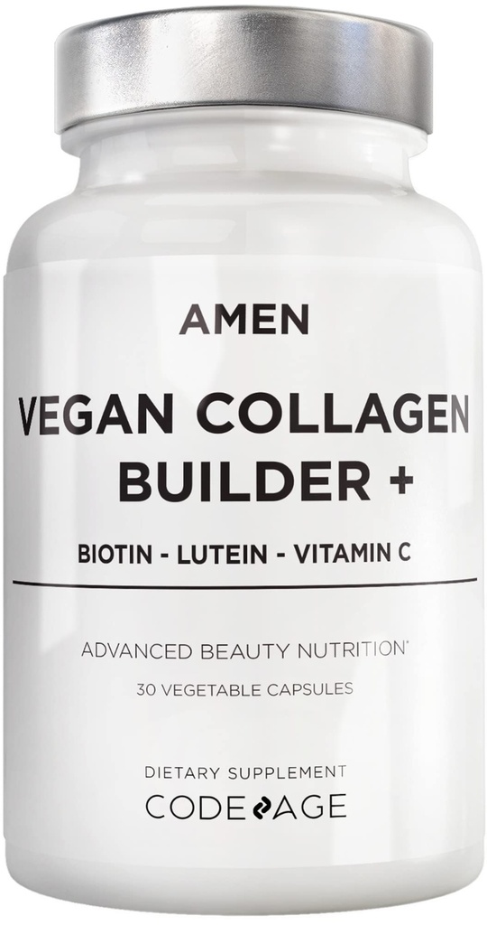 Amen Plant-Based Vegan Collagen Builder 보충교재 - 유기 전체적인 음식, Lutein, 비타민 C, Biotin, Lysine, Proline Collagen 승압기 - 유기 크랜베리, 레몬, 딸기 - 하루 30 캡슐