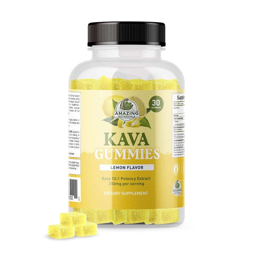 놀라운 식물 Zesty Lemon Kava Gummies - 조미료 당 250mg - Relaxation & Restful Nights, Non-GMO, Vegan, 글루텐 - 무료 30 구미