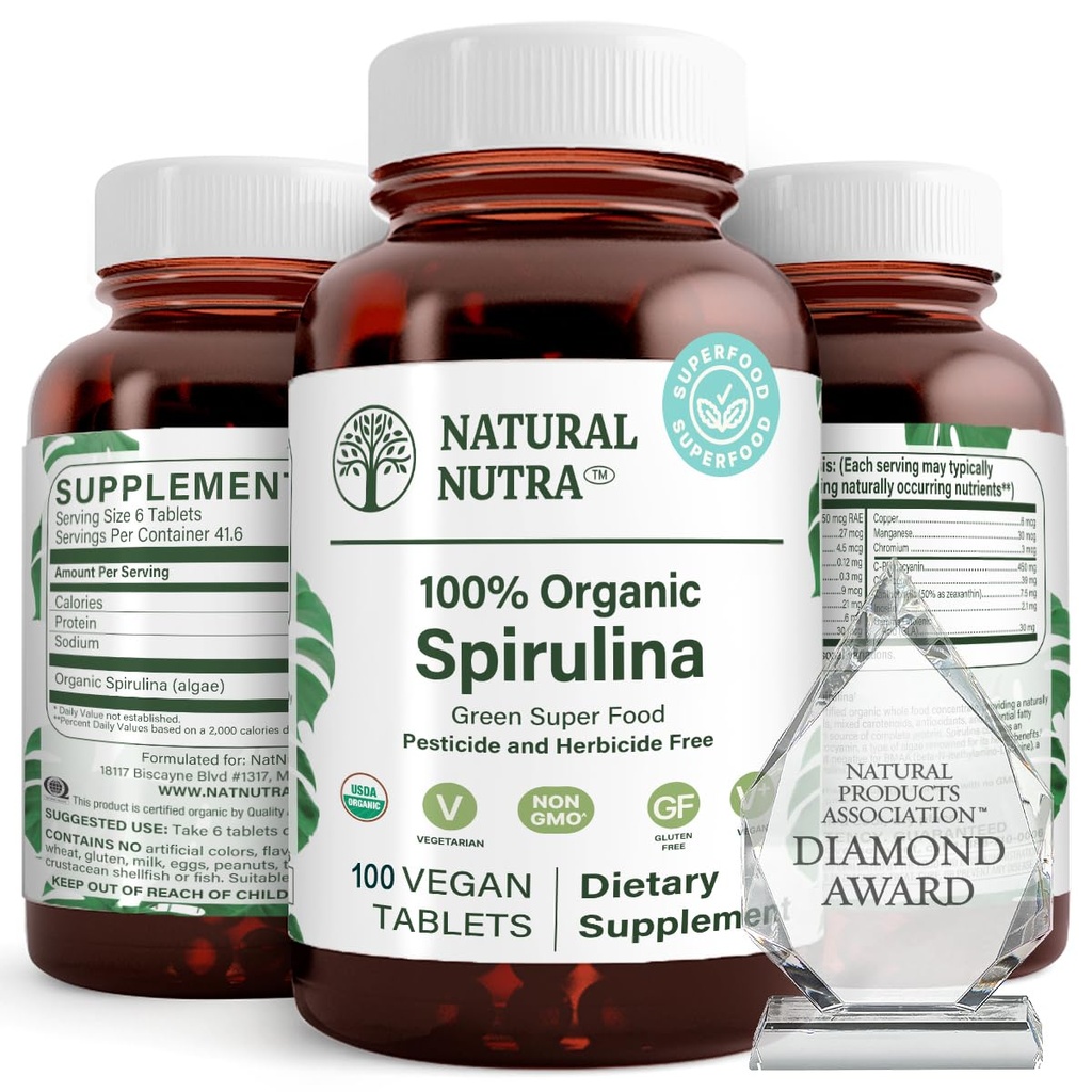 자연적인 Nutra 100% USDA 유기 Spirulina 정제는, 몸 지방을 유지하고, 간세포 건강을 승진시킵니다, 면역 체계를 승진시킵니다, 도움 개량합니다 Metabolism는, 면역력을 승진시킵니다, 300mg, 100 Vegan 정제