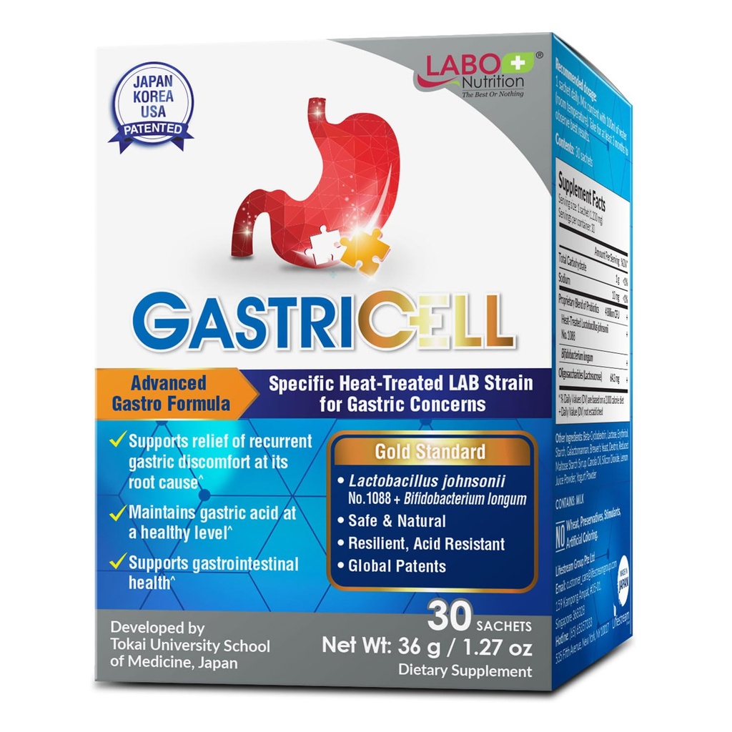LABO 영양 GASTRICELL - 산성 Reflux, Heartburn, Recurring Gastric Discomfort, Gastric Distress 30 sachets에 대한 천연 방어