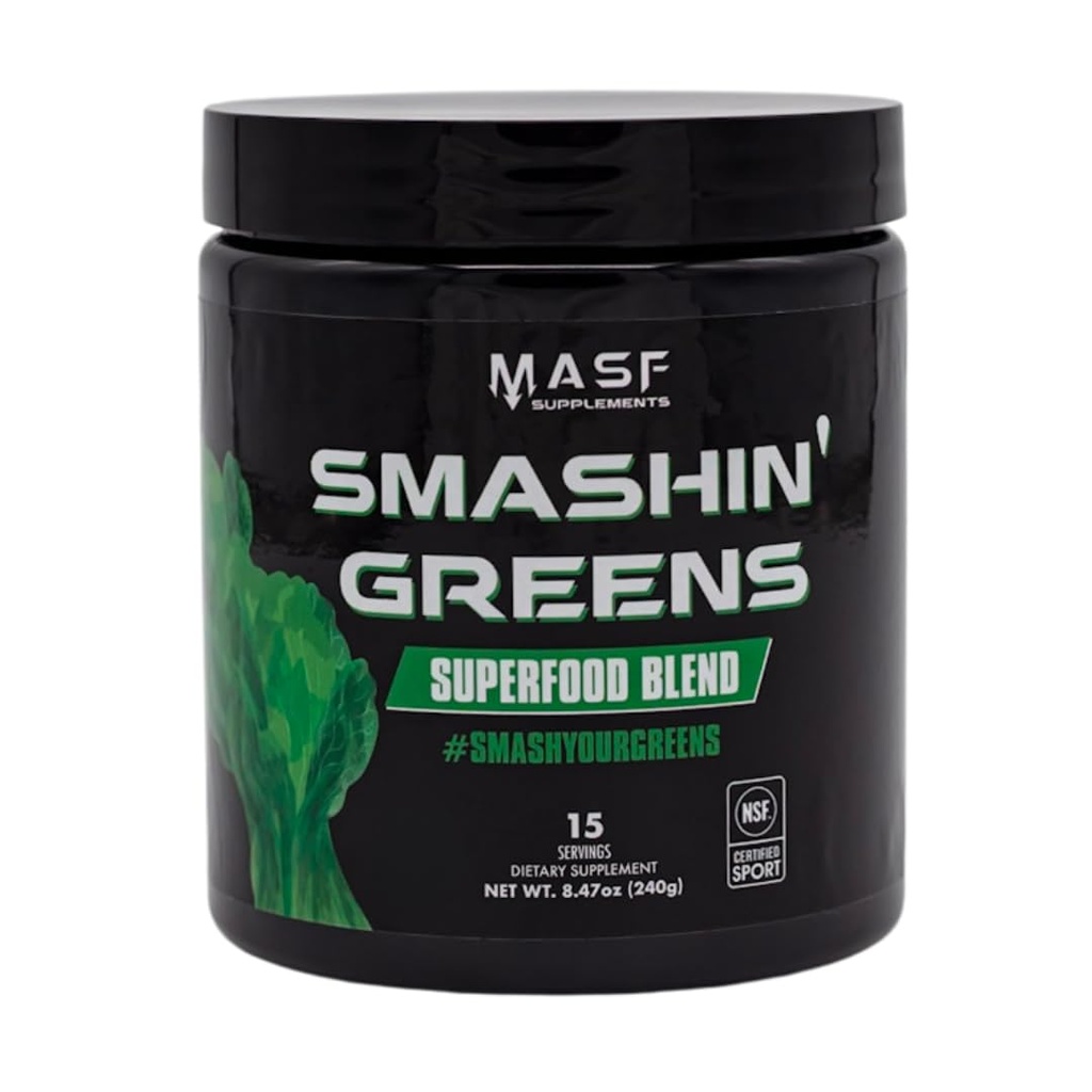 MASF 보충제 Smashin의 녹색 슈퍼 푸드 유기 혼합 - 15 서빙 - 부스트 에너지, 면역 지원, 유기 밀 잔디, Spirulina, Chlorella와 소화 건강 - NSF 인증