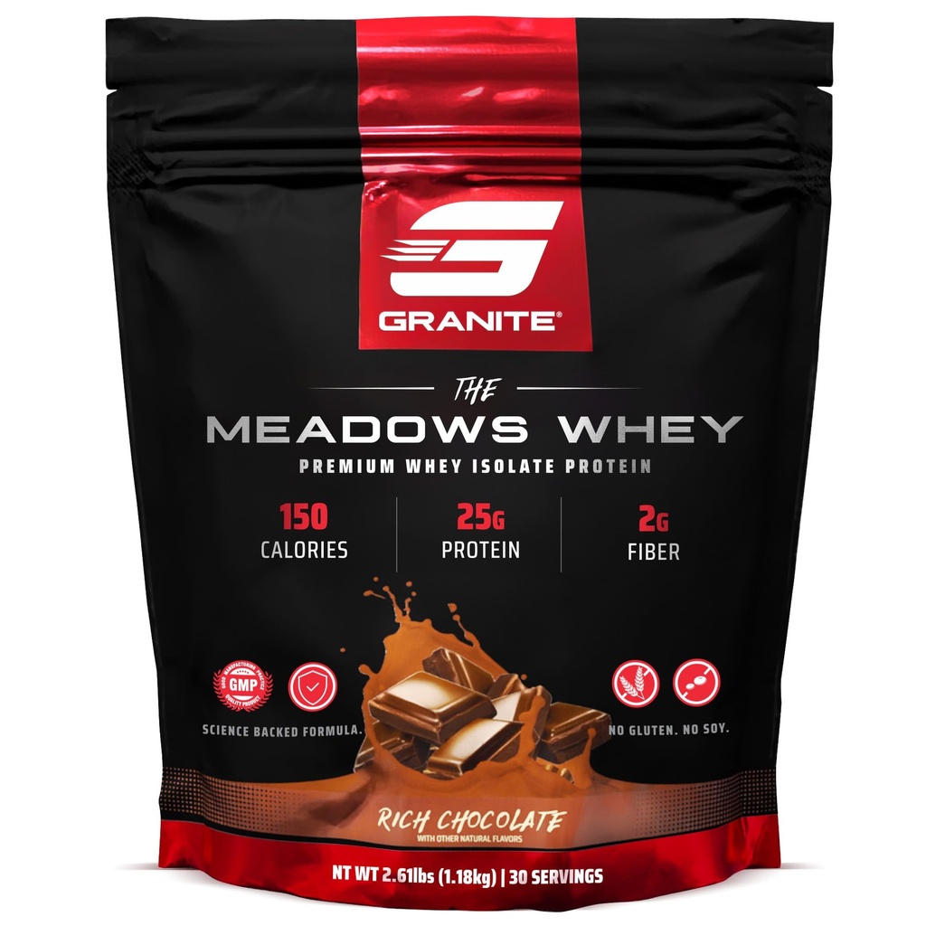 화강암은 150 칼로리, 2g 섬유, 1g 설탕 (30 서빙), 부유한 초콜렛 풍미를 가진 Lean 근육을 위한 Meadows Whey 단백질 Isolate 단백질 분말을 보충합니다
