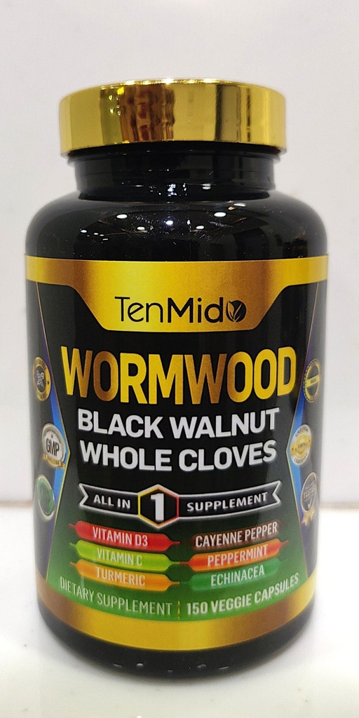 남성과 여성을위한 Wormwood 캡슐 보충, 검은 호두, 전체 Cloves, Turmeric, Cayenne Pepper & More - 소화, 면역 지원 - 영양 풍부한 150 캡슐