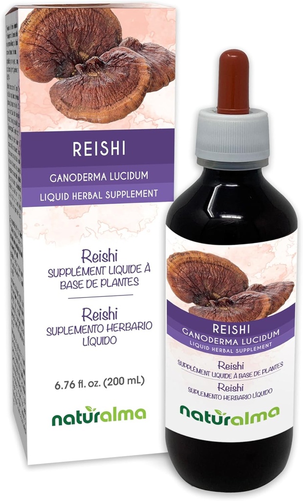 Naturalma Reishi (Ganoderma lucidum) Fungus 또는 Mushroom Alcohol-Free Tincture - 6.76 fl oz Liquid Extract in Drops - 초본 보충 - Vegan