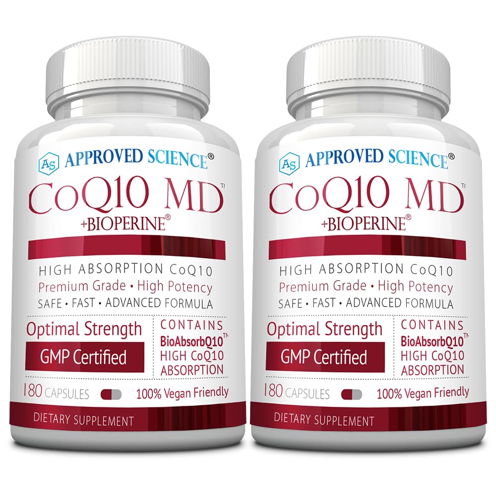 승인 된 과학 ® CoQ10 MD - 추가 강도 300mg 순수 CoQ10 빠른 흡수를위한 BioPerine® - 최적의 지원 - 6 개월 공급