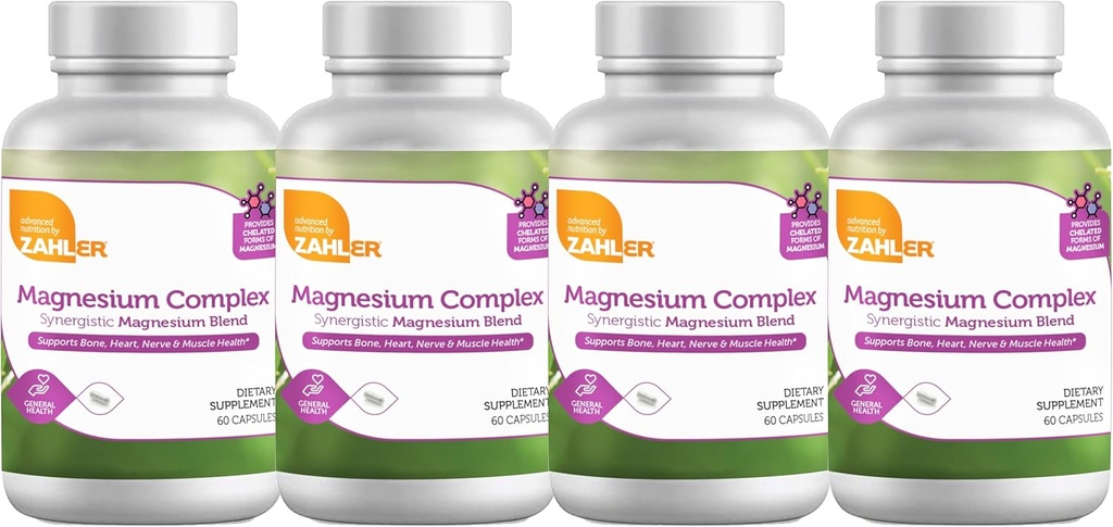 Zahler Magnesium Complex Synergistic 마그네슘 혼합, 지원 뼈, 심장, 신경 및 근육 건강, 240 캡슐.