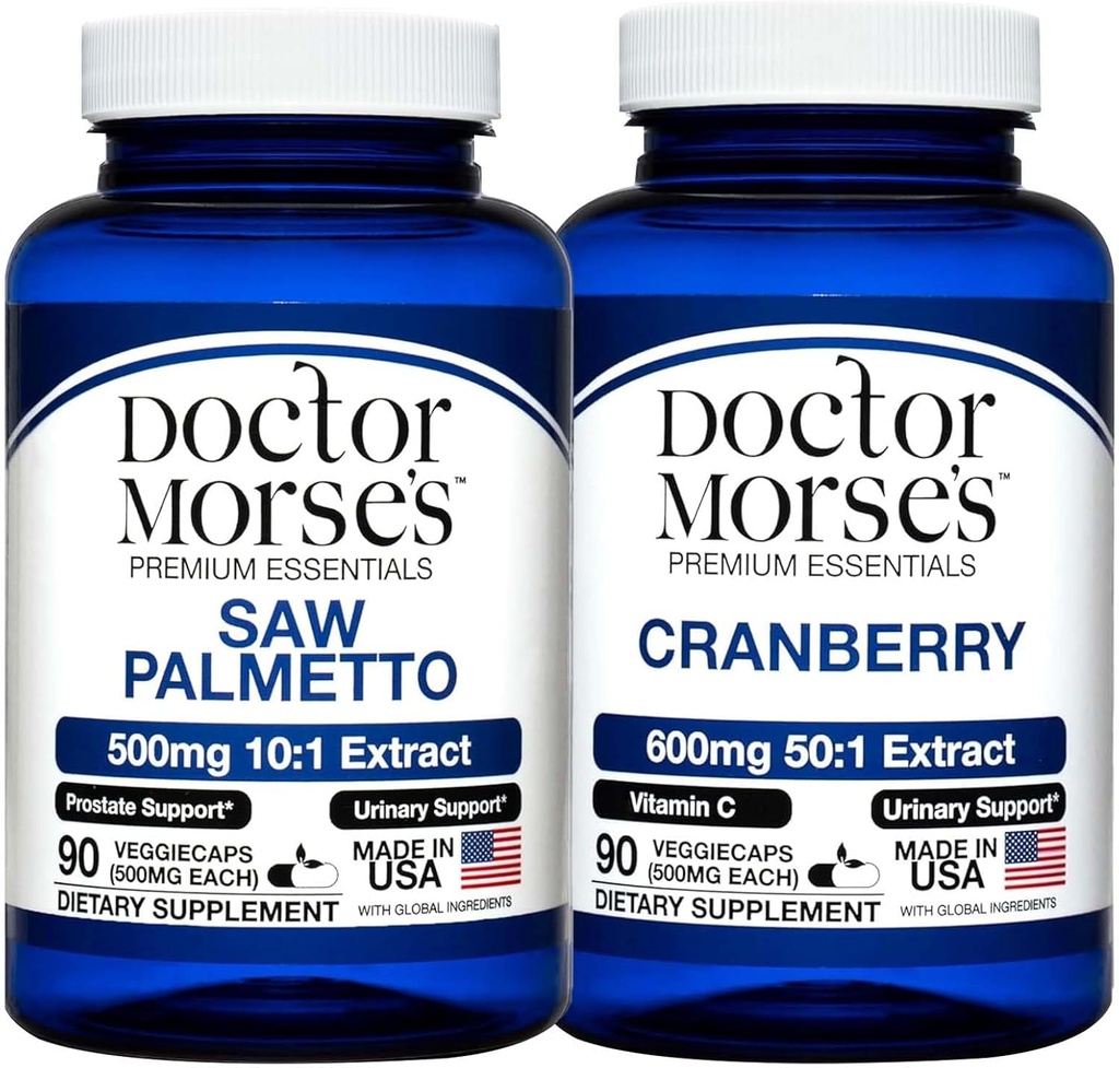 Doctor Morse의 Saw Palmetto 5000mg & Cranberry 30000mg 번들 - 전립선 건강, Urinary Tract 지원 및 남성과 여성을위한 전반적인 웰빙, FDA 승인, NSF 인증 90 캡슐