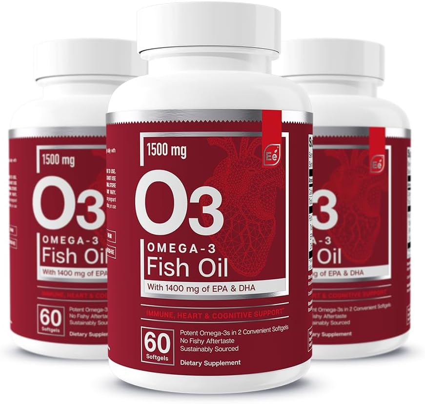 에센셜 요소 오메가-3 생선 오일 보충 EPA 및 DHA | 면역, 심장 및인지 지원을위한 지방산 | 60 Softgels (3-Pack)