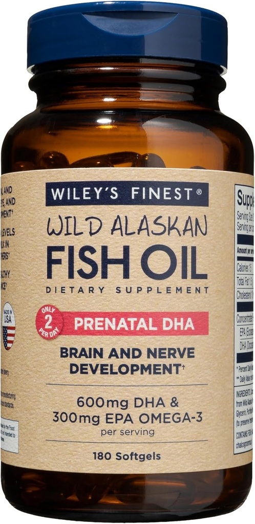 Wiley의 가장 정밀한 야생 알래스카 물고기 기름 Prenatal DHA - 900mg EPA와 DHA Omega-3s 임신한 여성과 간호 어머니 - 180 Softgels (90 Prenatal 비타민 봉사)