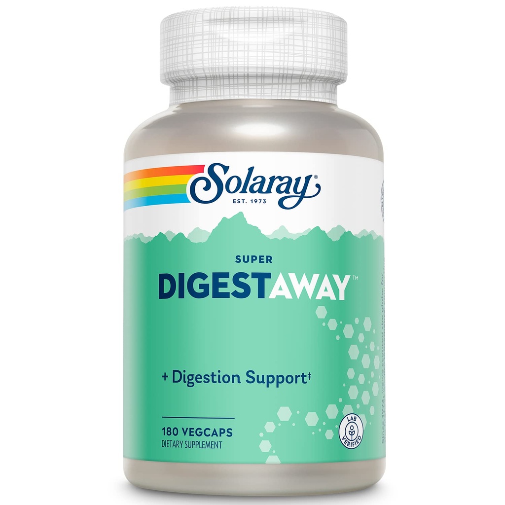 SOLARAY Super Digestaway Digestive Enzymes - Pancreatin, Papain, Ginger, Pepsin, Betaine HCl, Aloe Vera 등 - 소화 및 영양 흡수 지원 - 실험실 검증 - 180 VegCaps