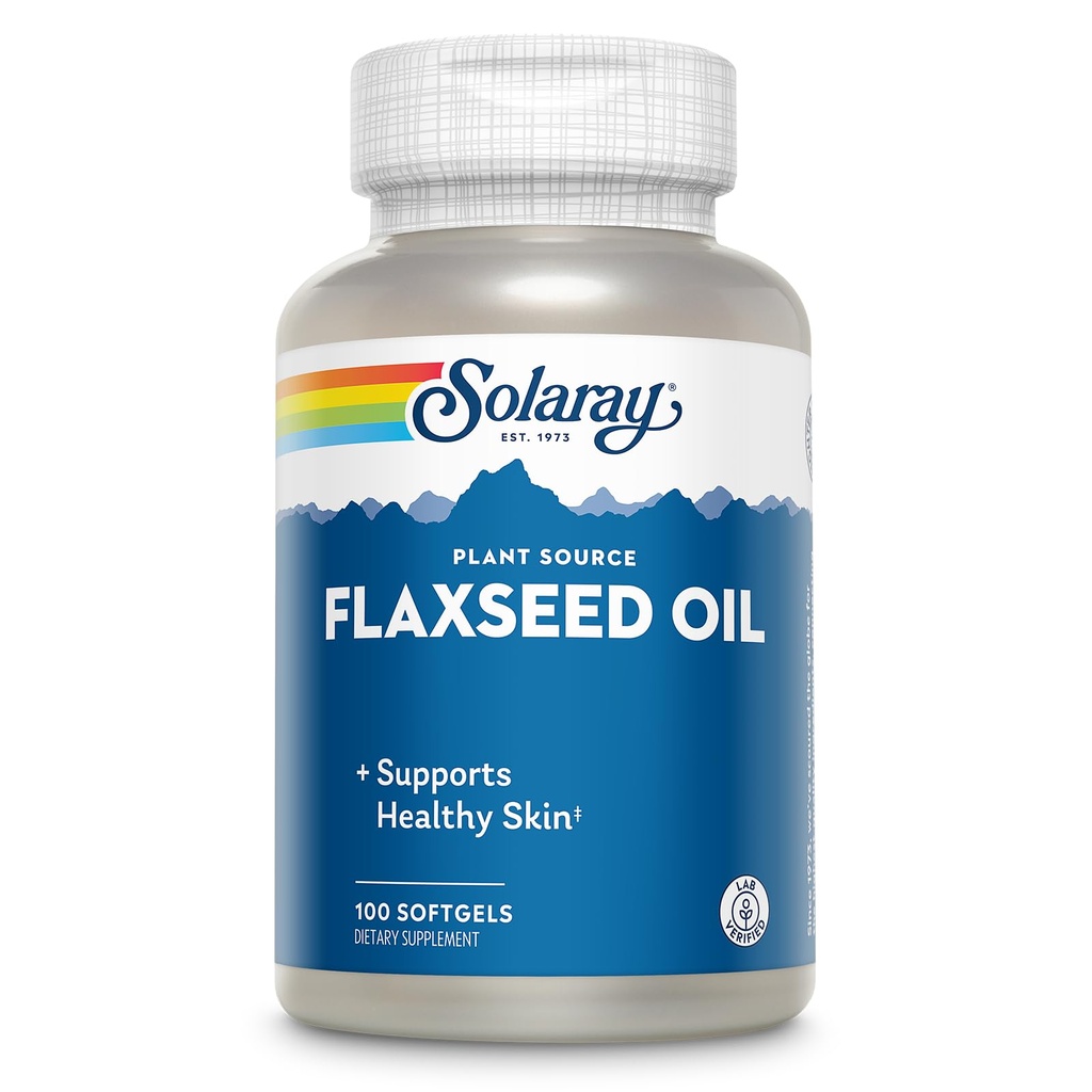 SOLARAY Flaxseed Oil 3000 mg with Omega 3 6 9, Flax Seed Softgels for Skin Health, Triple Omega Supplement, Non-GMO, Gluten Free, Lab Verified - 60 일 보증 - 33 서빙, 100 Softgels