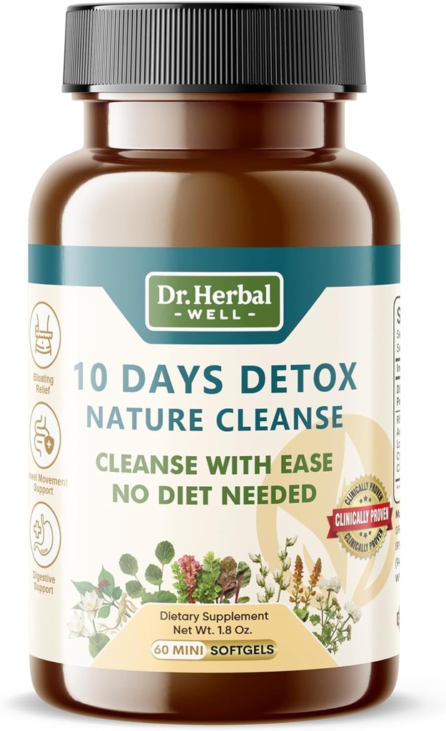 10 Days Detox Natural Cleanse 와 Ease No Diet Needed (60 미니 소프트 젤)