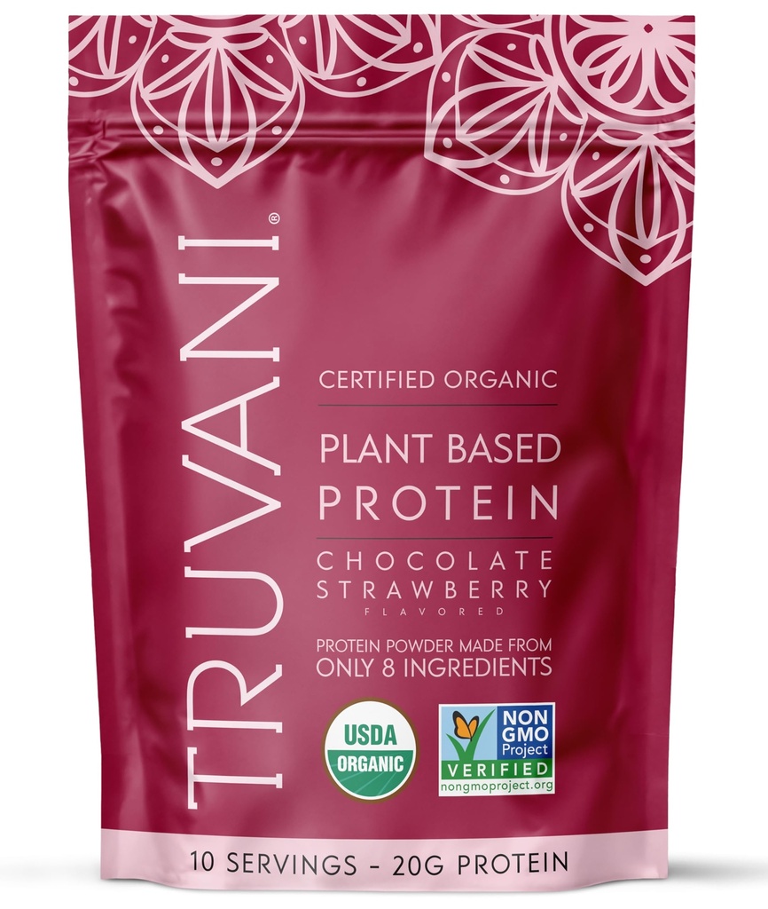 Truvani Vegan Pea Protein Powder | 초콜릿 딸기 | 20g 유기농 공장 기반 단백질 | 10 인분 | Keto | Gluten & Dairy Free | Low Carb | 추가 설탕 없음