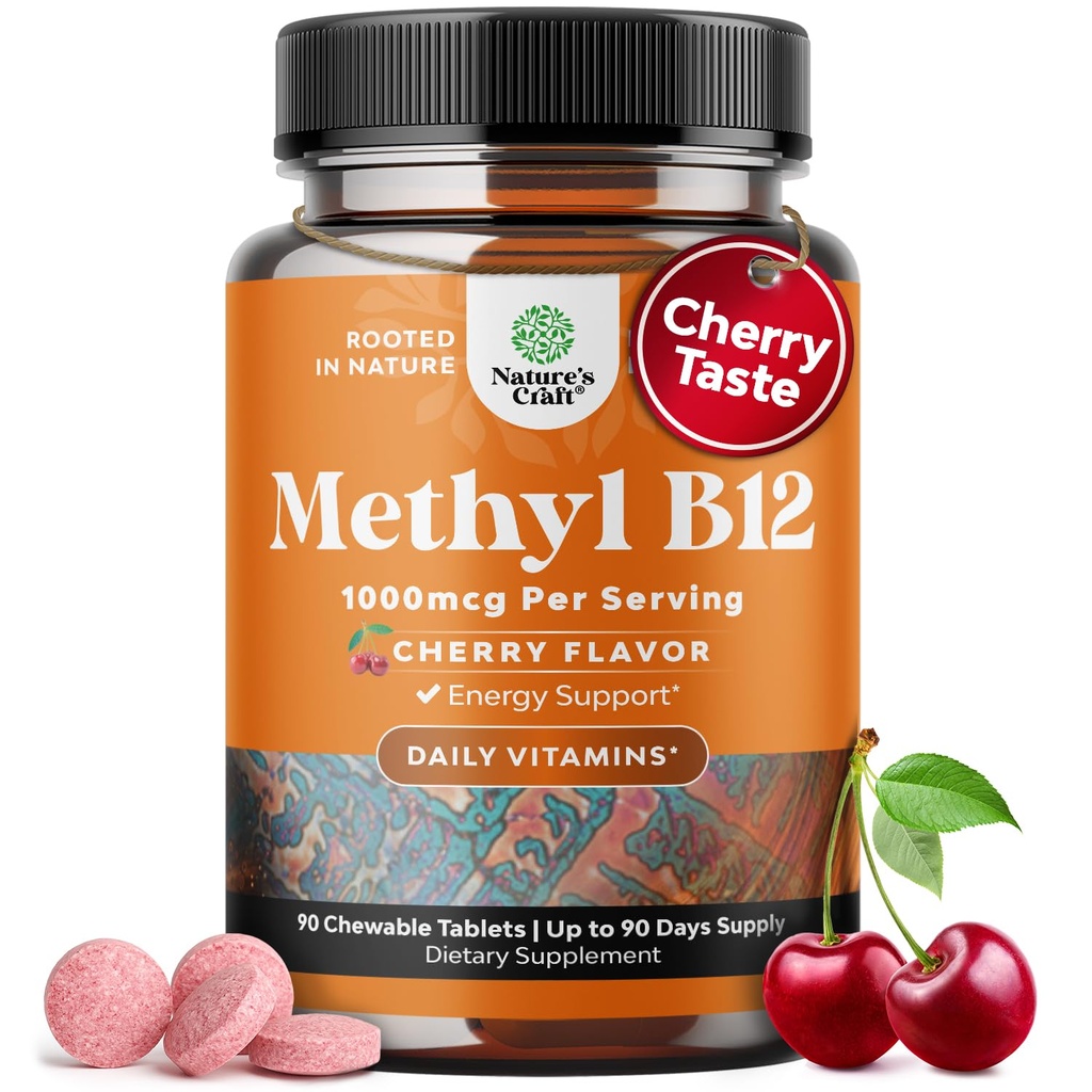 Chewable 비타민 B12 1000 mcg - 뇌 지원 자연적인 에너지를 위한 메틸을 섞는 B12 Vegan 비타민 - 머리 피부와 못 Halal 비타민을 가진 뼈 건강 눈 배려 그리고 계류 부스트