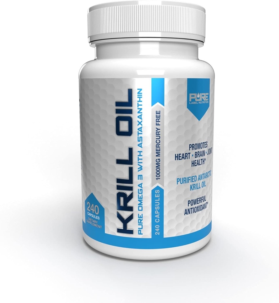 순수한 상표 영양 신선한 남극 Krill 기름 1000mg, Omega 3's, 여분 힘, 산화 방지제 Astaxanthin를 가진 EPA & DHA softgels. 심장 건강 보충교재 및 물고기 없음 aftertaste. 240 젤캡