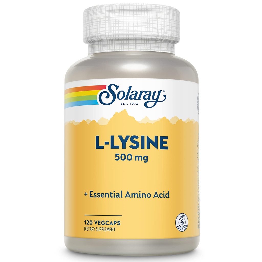 SOLARAY L Lysine 500 mg 캡슐 - Free-Form Essential Amino Acids Supplement - L-Lysine Amino Acid와 강력한 웰빙 지원 - 검증 된 실험실, 60 일 보증, 120 서빙, 120 VegCaps