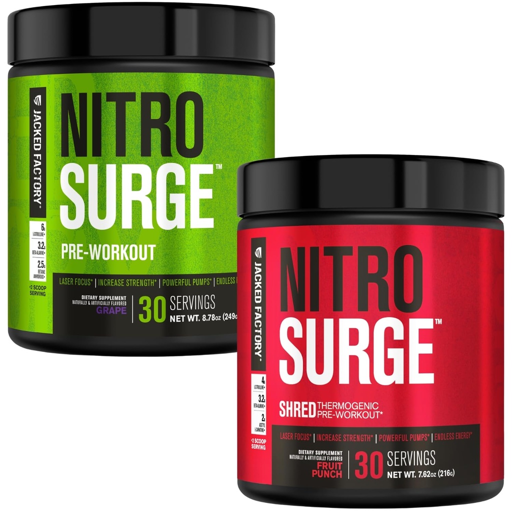 Jacked 공장 Nitrosurge 포도 & 과일 펀치 Nitrosurge에 있는 전 운동 남자 & 여자를 위한 Thermogenic 전 운동