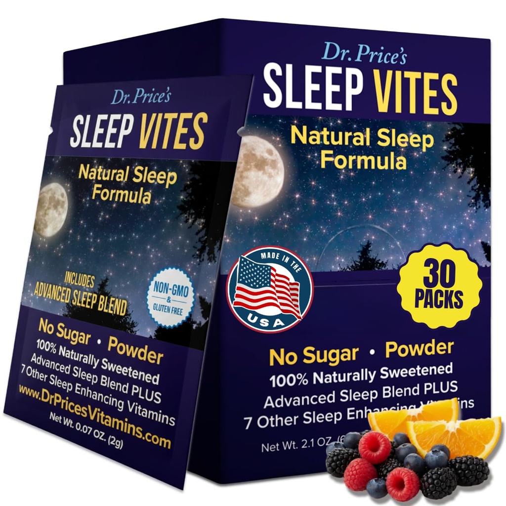 Dr. Prices Vitamins Natural Sleep Aid - Sleep Supplement - 수면을위한 Melatonin - 30 Packets - 수면 보조 성인, Tryptophan, Calming 마그네슘 분말, 비 Drowsy Sleep Support