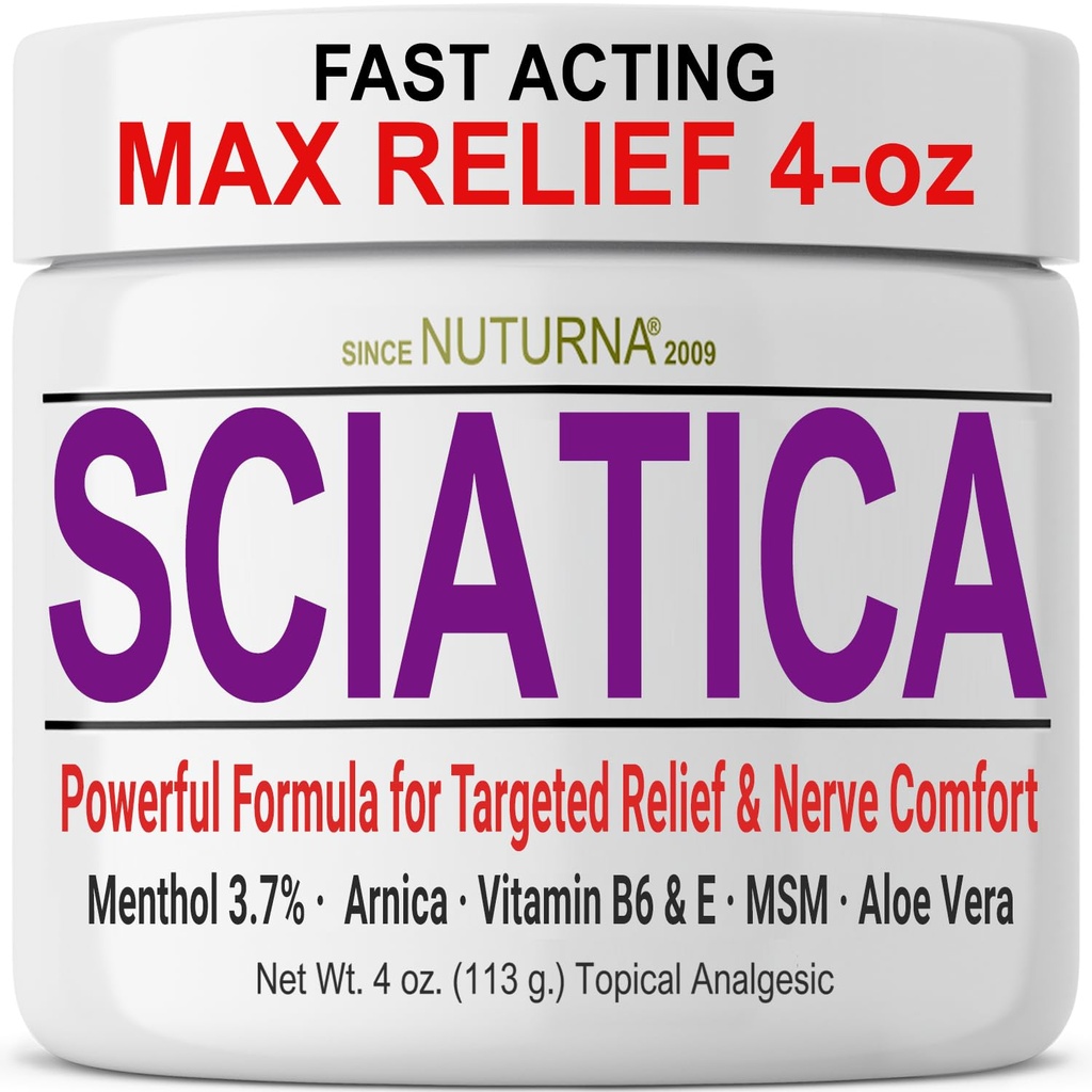 Sciatica Nerve Cream - 발, 손, 다리, 발가락, 뒤를 위한 최대 힘 안락 크림 - 자연적인 매우 힘 Arnica, MSM, Menthol, Soothing 안락, 큰 4 Oz