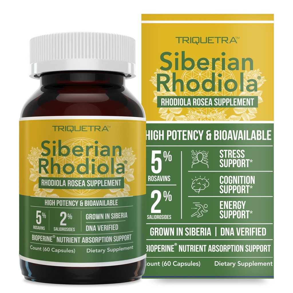 최대 강도 Siberian Rhodiola® : Rhodiola Rosea 5 % Rosavins, 2% Salidroside & BioPerine® 향상된 흡수를위한 - 지원 스트레스, 에너지 및 초점 * - Siberia 성장, DNA 검증 (60 캡슐)