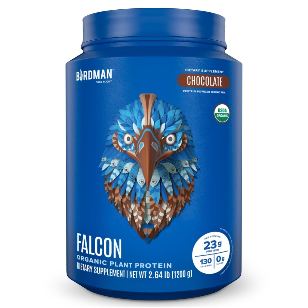 BIRDMAN Falcon Vegan Protein Powder Organic, Stevia & Sugar Free, Plant Based Protein, Low Carb, Dairy Free, Keto, Non Whey Protein, Probiotic, Pea Protein | 초콜릿 맛 - 37 서빙 - 2.64lb