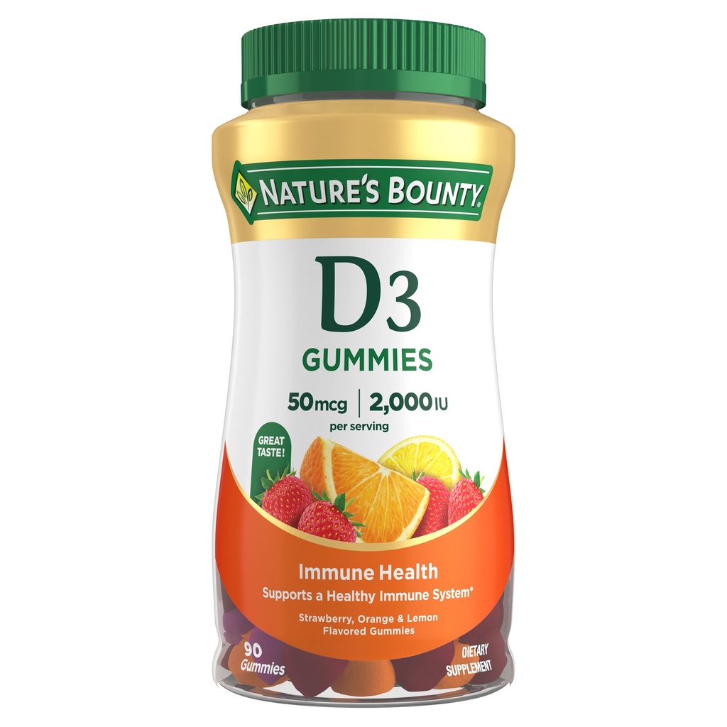 자연의 Bounty 비타민 D3 Gummies, 비타민 보충교재, 지원 면역력, 50mcg, 2000IU, 혼합 과일 풍미, 90 Gummies