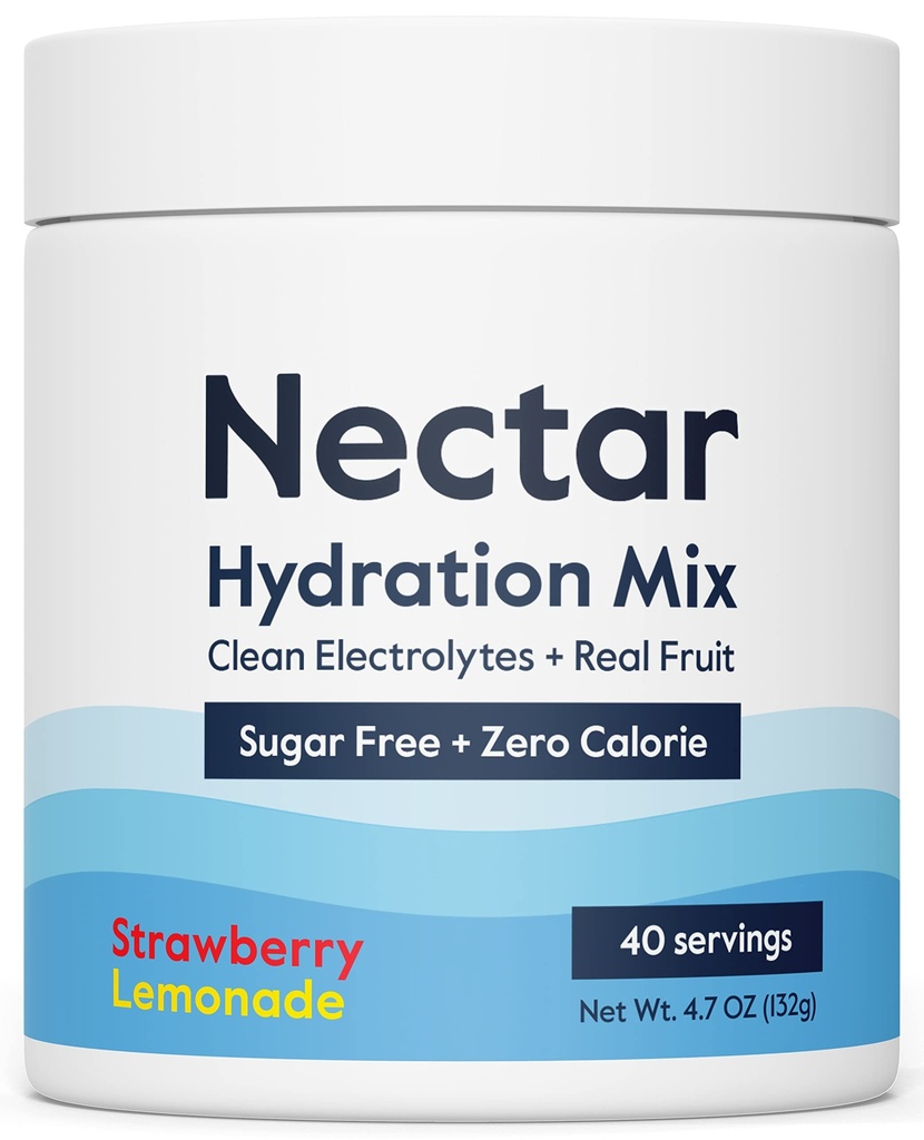 Nectar Sugar Free Electrolytes Powder - 유기 과일 설탕 또는 칼로리 - 탈수 구호 및 탈수 용 수소 분말 - Keto 및 Paleo (Strawberry Lemonade 40 서빙 욕조)