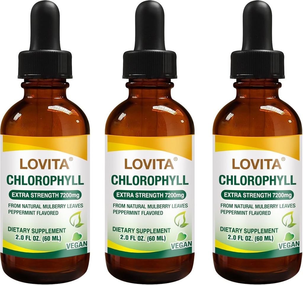 Lovita Chlorophyll 액체 하락, 높은 힘 120 mg/mL, 병, 자연적인 에너지 승압기 & 면역 지원, 내부 탈취제, 피부 건강, Vegan & 비 GMO, 민트 풍미, 180의 서빙 당 7,200 mg