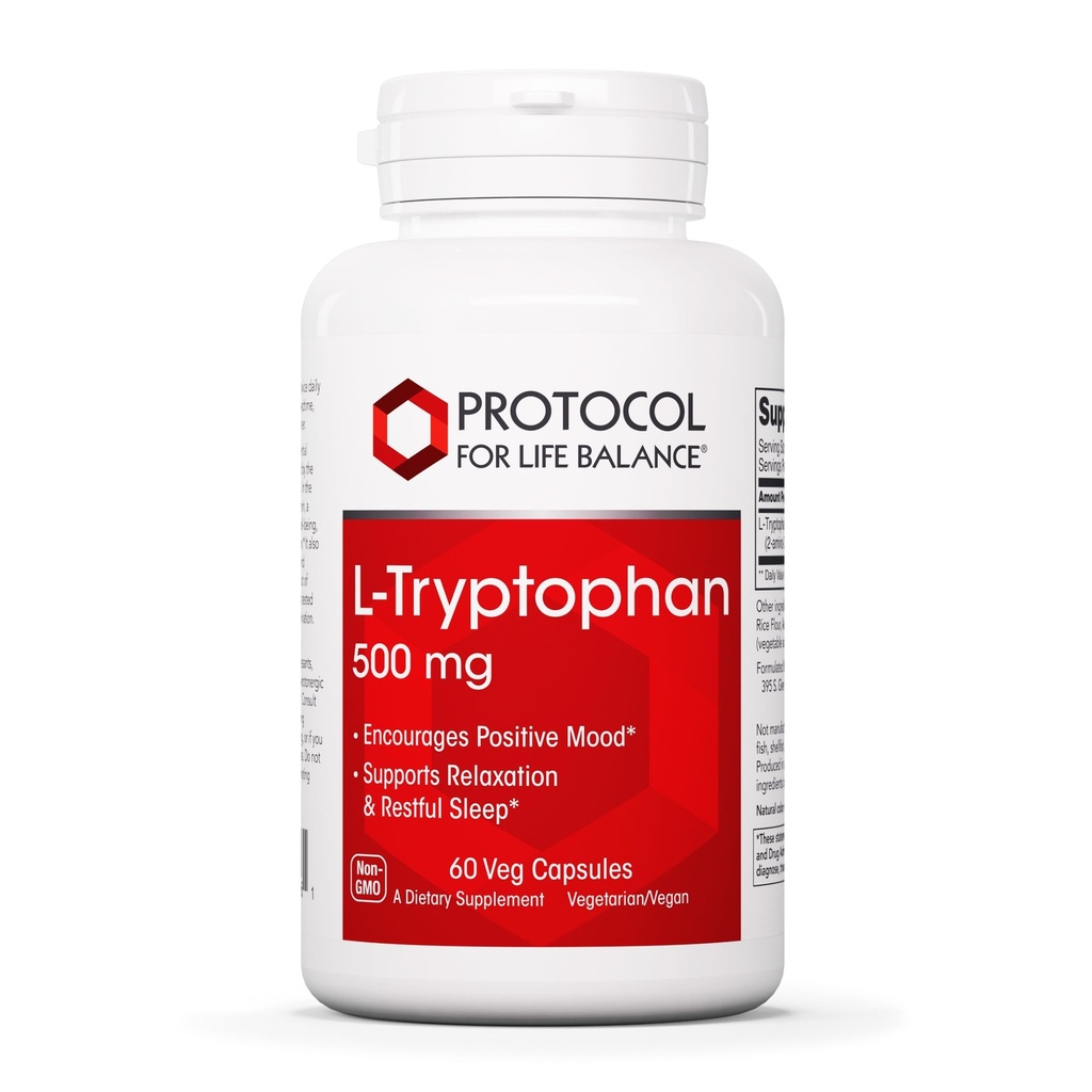 생활 균형 L-Tryptophan 500mg에 대한 PROTOCOL - 스트레스 완화 및 휴식 - 60 Veg 모자