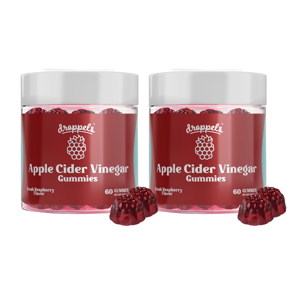 Droppels Apple Cider Vinegar Gummies 1000mg with Beet Root & Pomegranate | Non-GMO, Vegan-Friendly, Gluten Free | Digestion, Metabolism, Energy & Immune Health | 라즈베리 맛