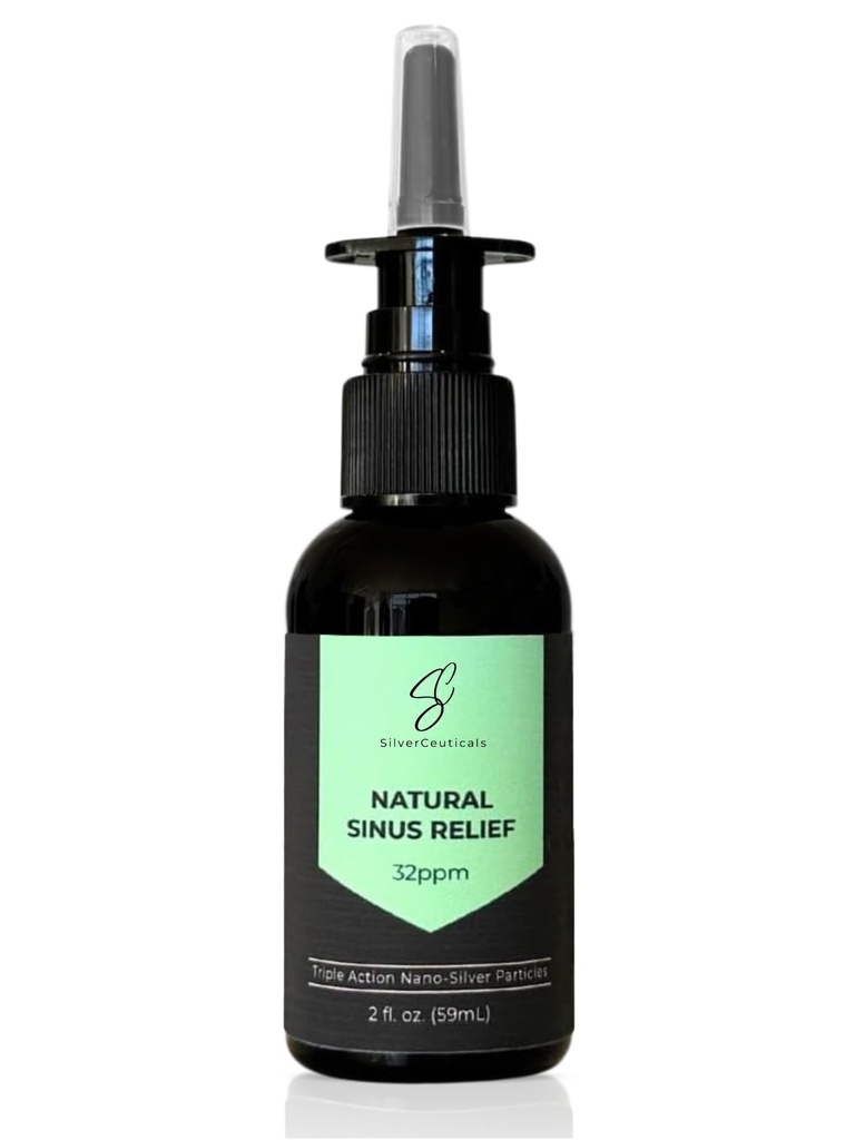 Sinus Relief Spray w/Colloidal Silver - 자연 알레르기 증상 완화 - Infection - Relieve Congestion - Thin Mucus - Nasal Decongestant - Rinse & Clear Sinuses - 2 성분 - 2oz