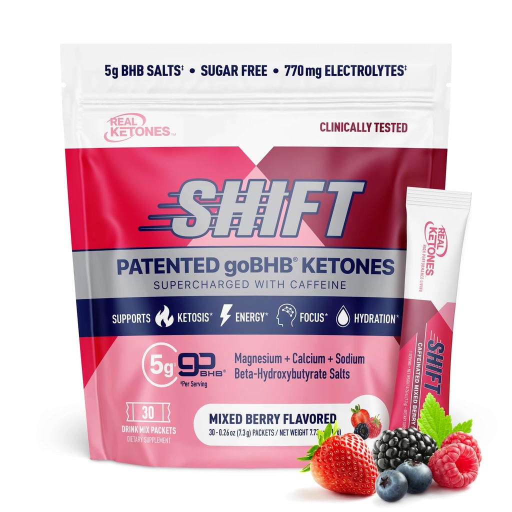 Real Ketones BHB Exogenous Ketones 음료 혼합 Packets Keto Electrolytes 분말 패킷 4 주요 빠른 Electrolytes Plus Hydrating 특허 Keto BHB - 30 개 혼합 Berry Caffeine