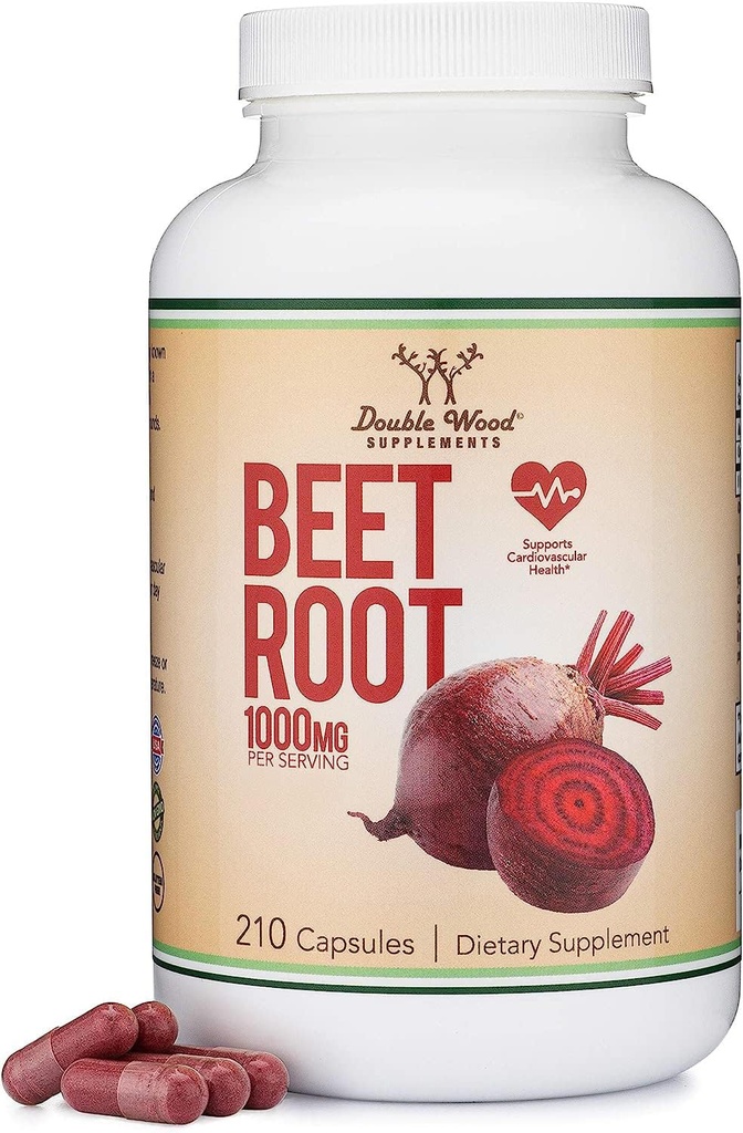Beet 뿌리 분말 캡슐 (Organic 및 Vegan) (210 조사, 봉사 당 1,000mg) - 두 배 나무에 의해 전반적인 건강 지원을 위한 높은 Nitrate를 가진 Beets에서 최고 음식
