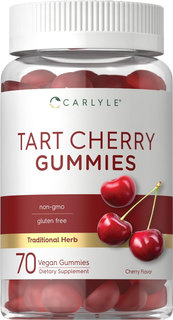 Carlyle Tart Cherry Gummies | 2000mg | 70 개 | 체리 맛 | Vegan, Non-GMO, 글루텐 프리 포뮬러