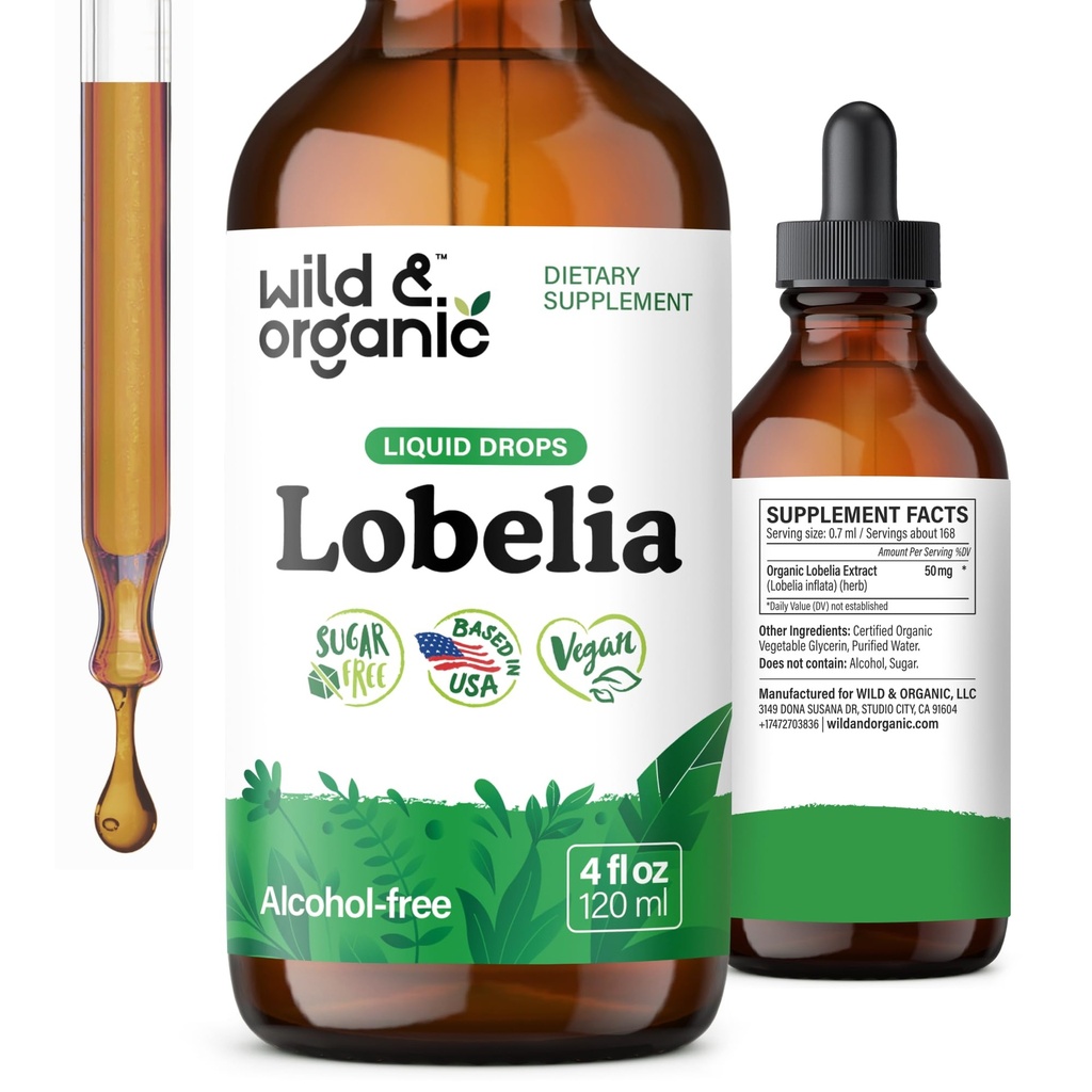 야생 & 유기 Lobelia Tincture - Lung Detox 및 Cleanse - 액체 Lobelia 허브 보충 - 채식, 설탕 및 알코올 무료 잎 추출물 드롭 - 4 fl oz