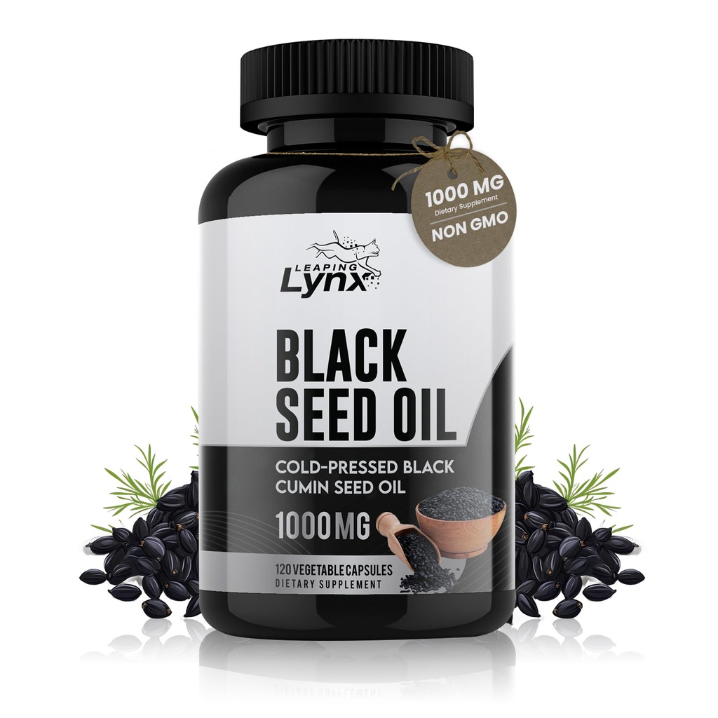 순수한 유기 냉간 압력 검은 씨앗 오일 캡슐 - Vegan Non-GMO Pure Nigella Sativa Black Cumin Seed Oil for Beauty Immunity & 전체 웰빙 지원 - Thymoquinone-Rich 1000mg 서빙 (60 일)