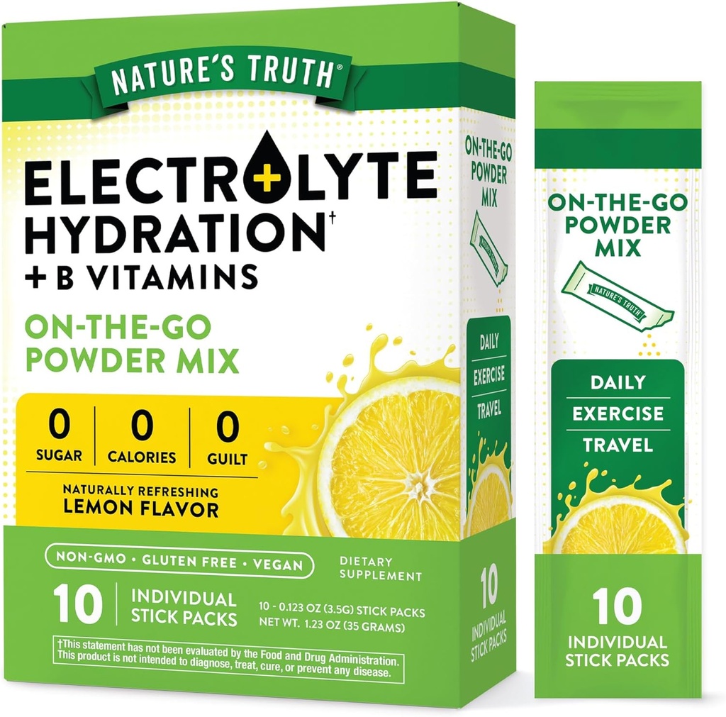 Nature's Truth Electrolyte Powder Packets | 10 팩 | 슈가프리 | Vegan, Non-GMO & Gluten Free Drink Mix Supplement