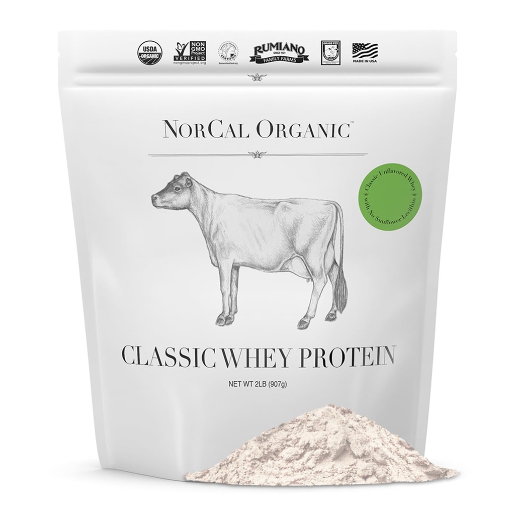NorCal 유기 - 고전적인 Whey Protein - 100 % 잔디 볶음 및 잔디 깎음 - UNFLAVORED - Lecithin-Free - 2lb 대량