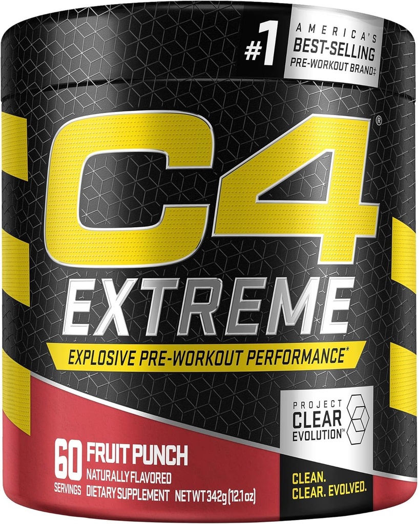 C4 극단적인 전 운동 분말 과일 펀치 | 남자를 위한 전 운동 에너지 보충교재 | 200mg 카페인 + beta Alanine + 크레아틴 | 60 서빙