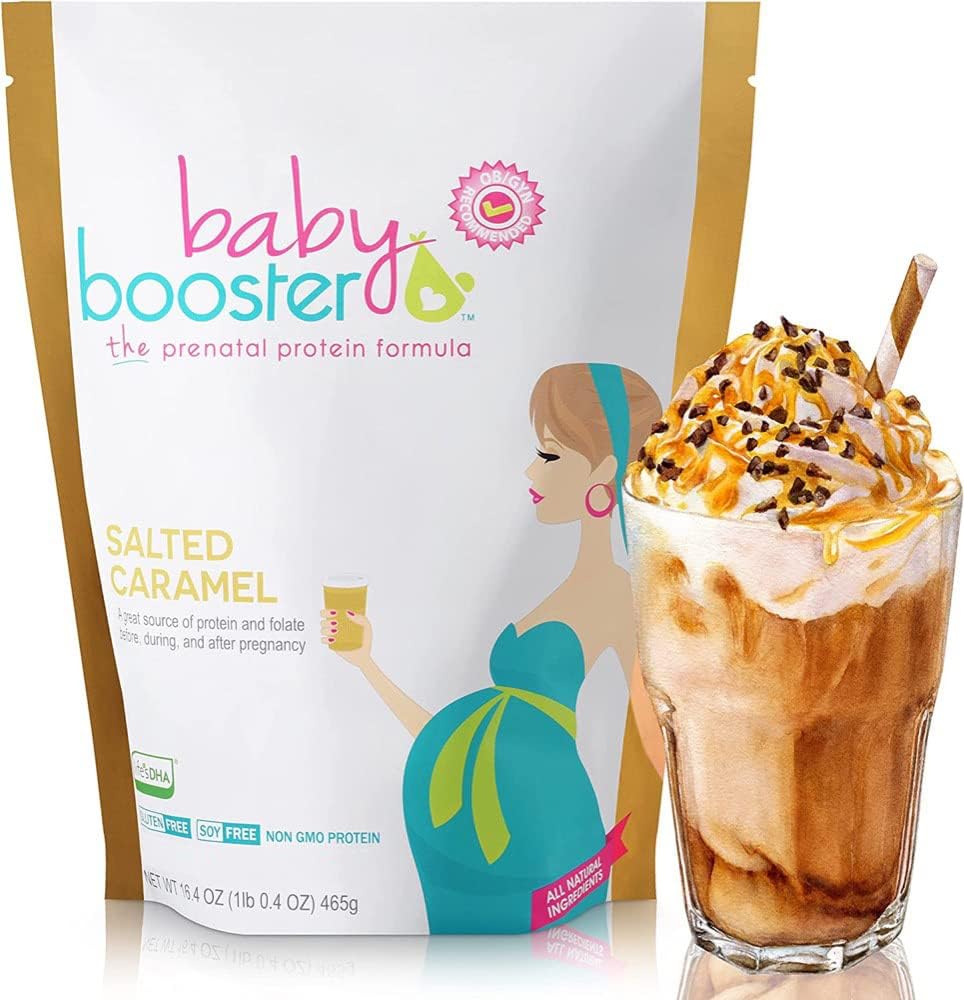 아기 부스터 소금 Caramel Prenatal 비타민 보충 및 단백질 Shake, 카페인 무료, 모든 자연, 채식 DHA, 높은 단백질, 메틸 Folate, B 비타민, 아침 심근, 1 파운드에 대 한 큰