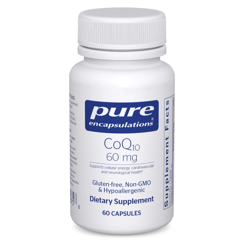 Pure Encapsulations CoQ10 60 mg | 에너지, 산화제, 뇌 및 세포 건강, Cognition 및 심혈관 지원을위한 Coenzyme Q10 보충교재 * 60 캡슐